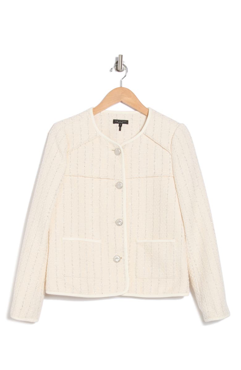 rag & bone Mira Collarless Tweed Jacket, Alternate, color, Ivory/ Silver