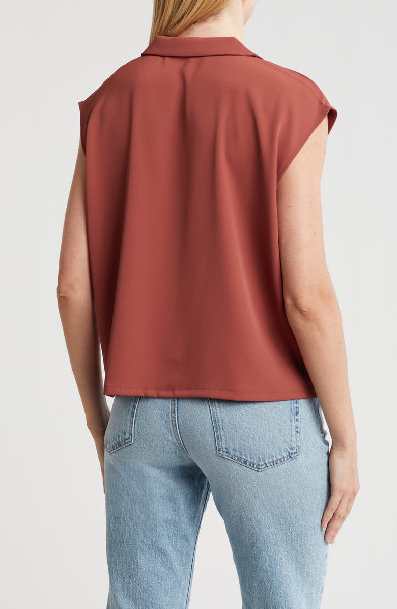 MELLODAY Drawstring Hem Sleeveless Button-Up Shirt, Alternate, color, Mahogany