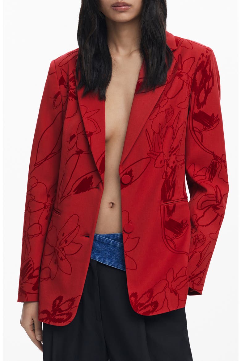 Tonal Floral Blazer, Main, color, ORANGE RED