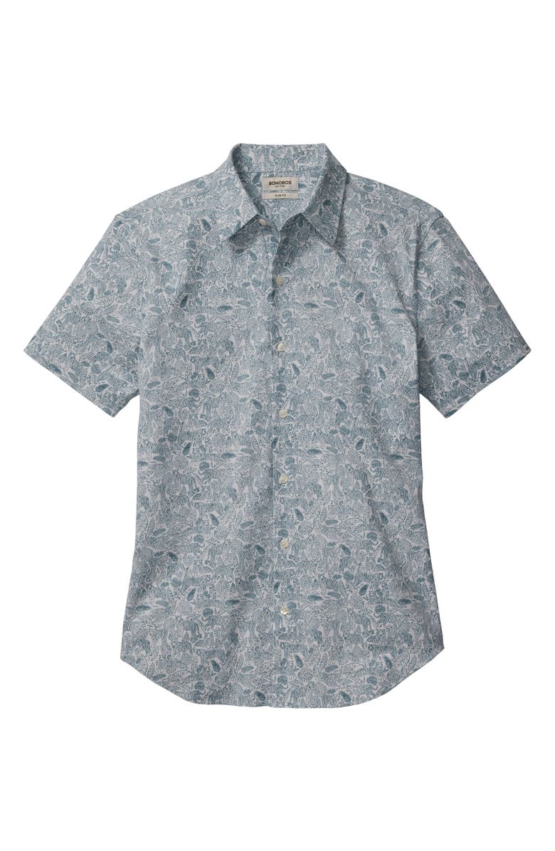 Bonobos Tech Slim Fit Tropical Tiger Print Short Sleeve Performance Button-Up Shirt, Alternate, color, Tiger Tropics