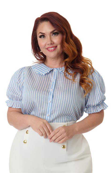 Plus Size 1960s Puff Sleeve Blouse