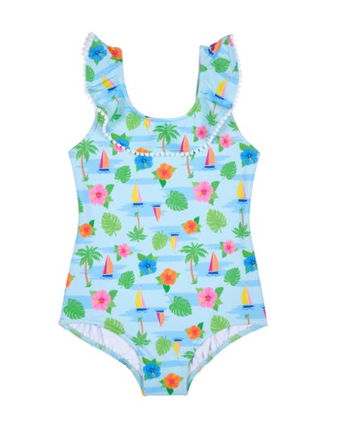 Tropical Print Ruffle Neck Swimsuit (Baby)