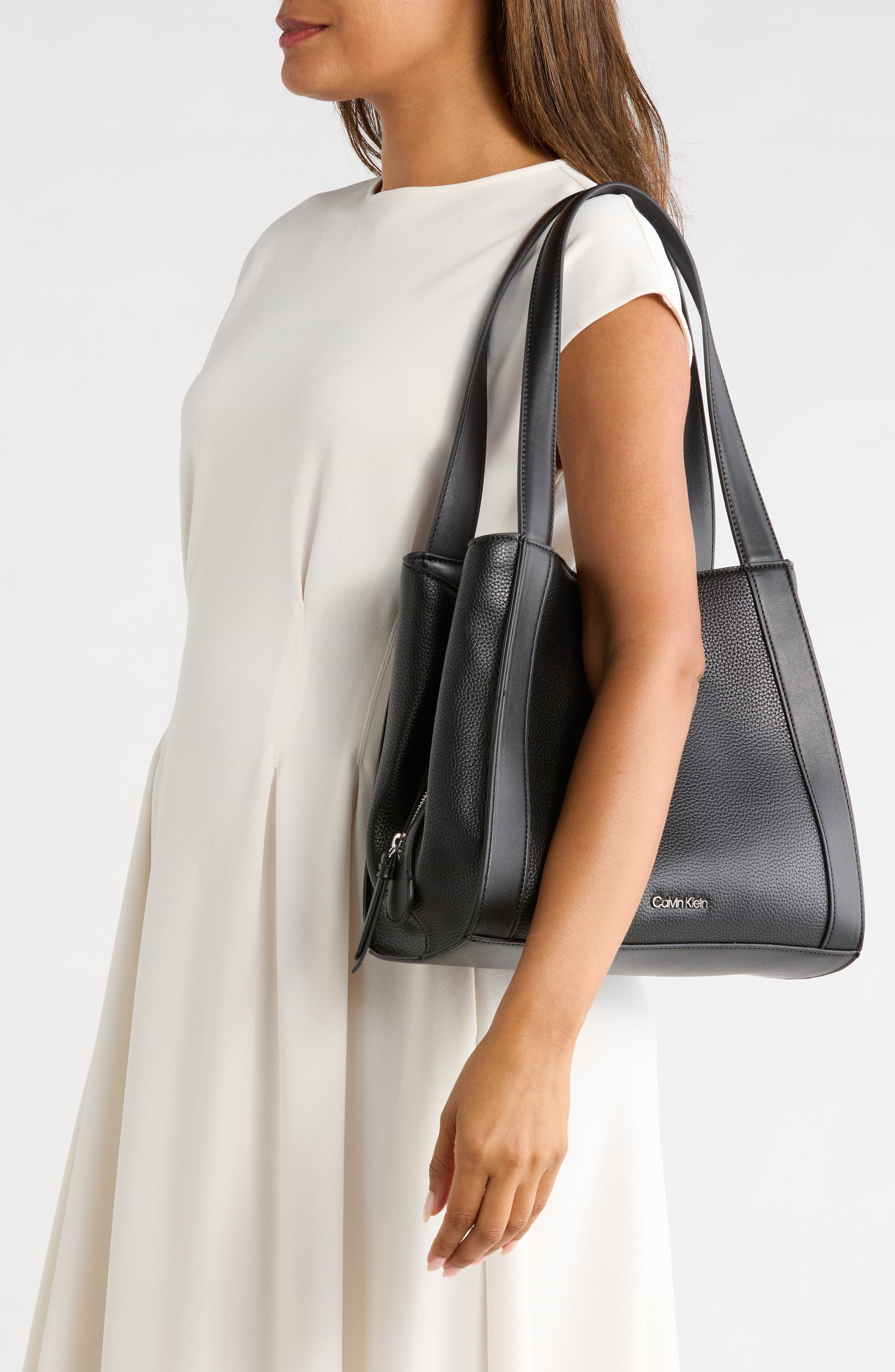 Masie Faux Leather Tote, Alternate, color, BLACK/ SILVER