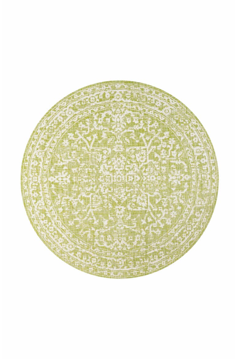 Malta Bohemian Medallion Textured Weave Indoor/Outdoor Round Area Rug, Main, color, Green/Cream
