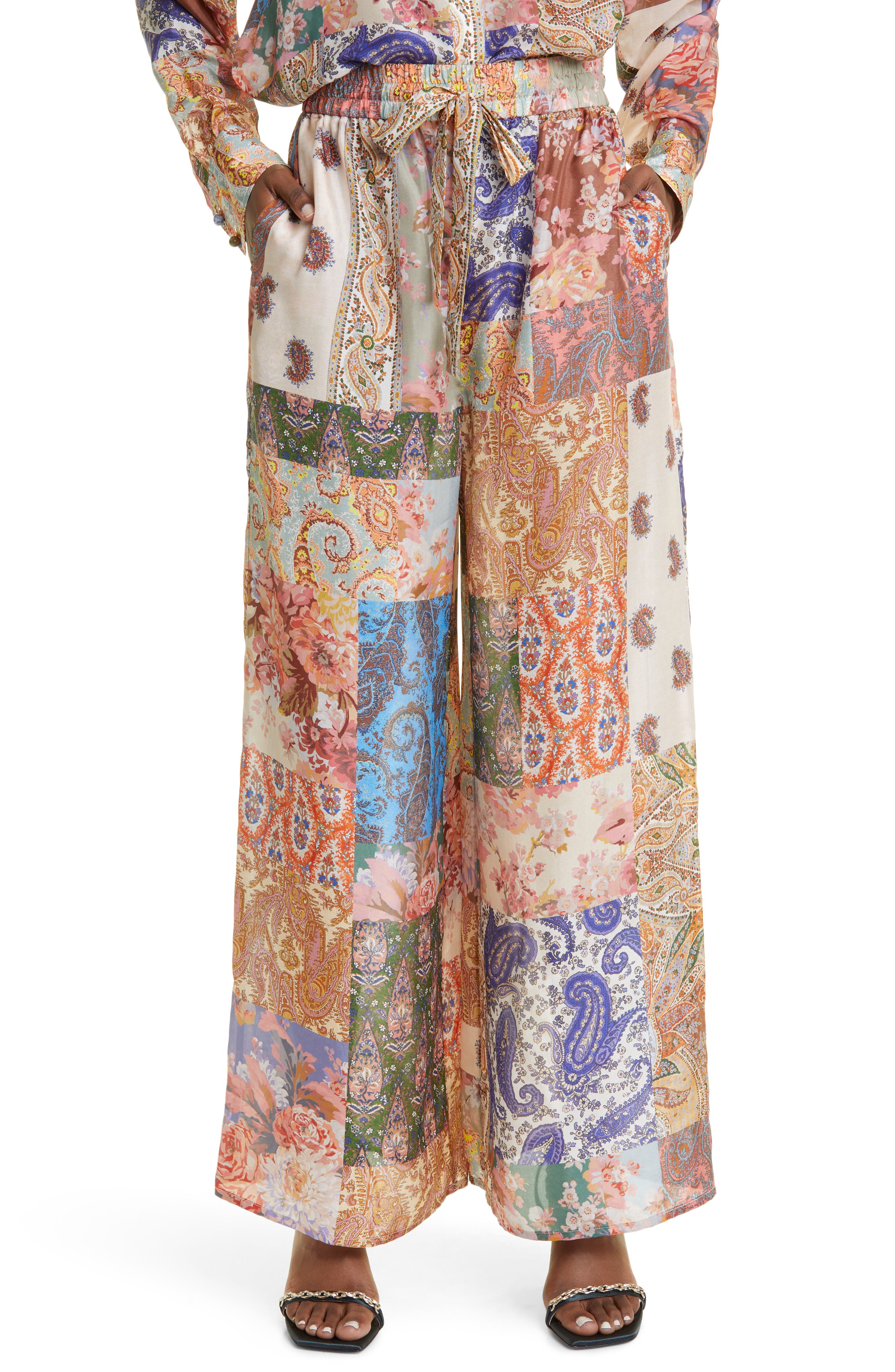 Zimmermann Devi Mixed Print Silk Drawstring Pants (Women) | Nordstrom