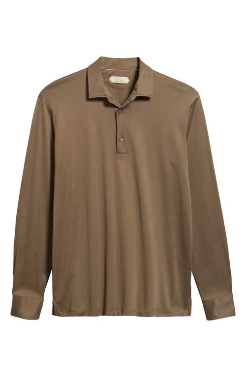 Aurélien Mercerized Cotton Long Sleeve Polo In Brown