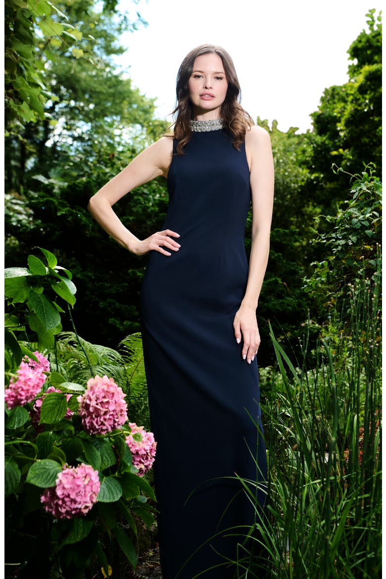 Braided Crystal Mock Neck Sleeveless Gown, Alternate, color, MIDNIGHT