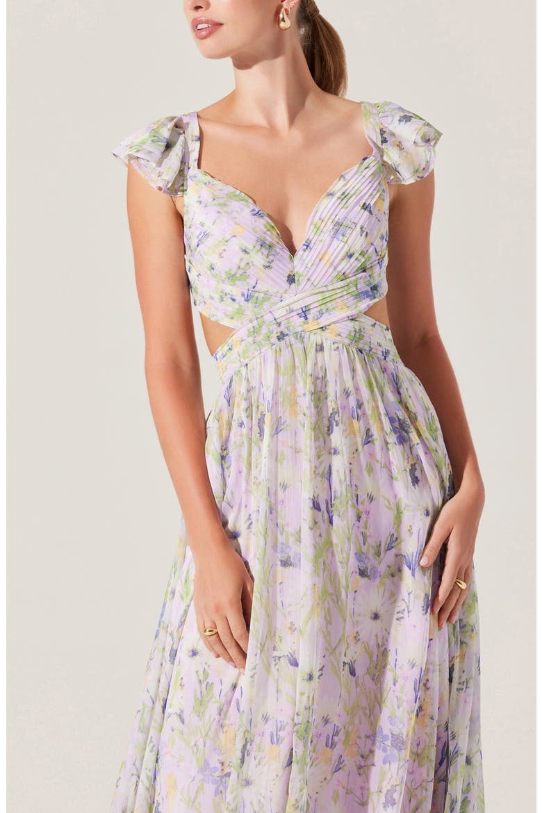 astr cut out dress ASTR the Label | Emese Floral Cutout Maxi Dress in Green Blue Floral