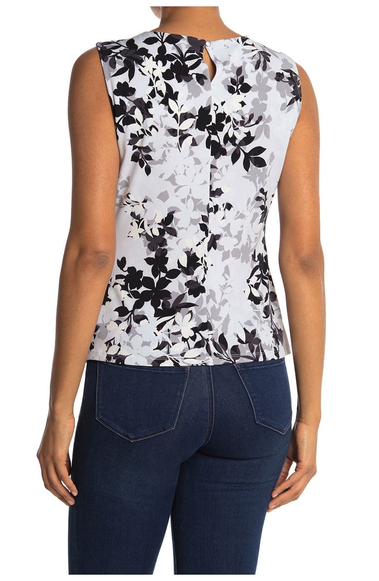 Calvin Klein Printed Pleated Neck Sleeveless Top, Alternate, color, 