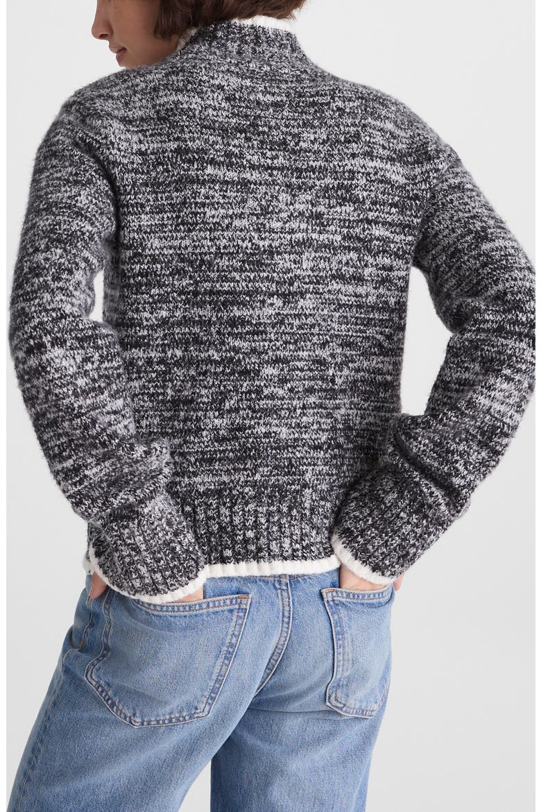 Marled Mock Neck Cotton Blend Sweater, Alternate, color, BLACK AND WHITE MARL