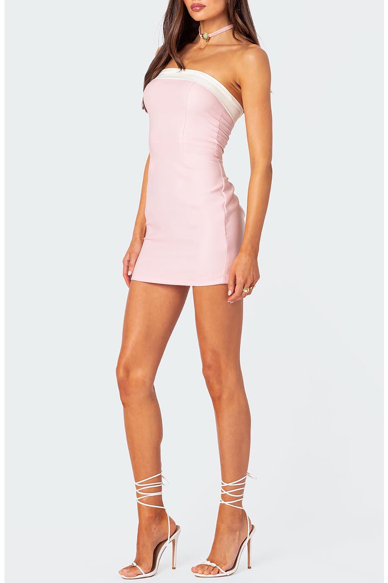 Priyah Contrast Foldover Strapless Minidress, Main, color, LIGHT-PINK