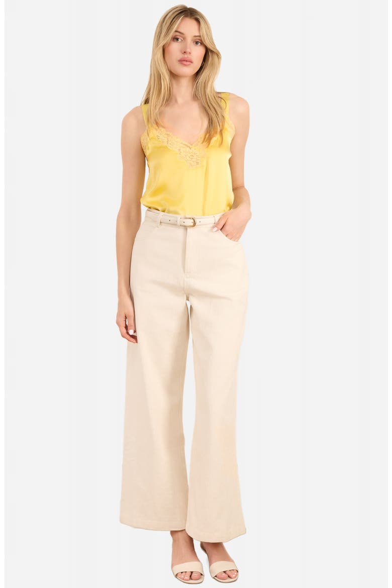 Amora Lace Trim Silk Charmeuse Camisole, Alternate, color, CUSTARD