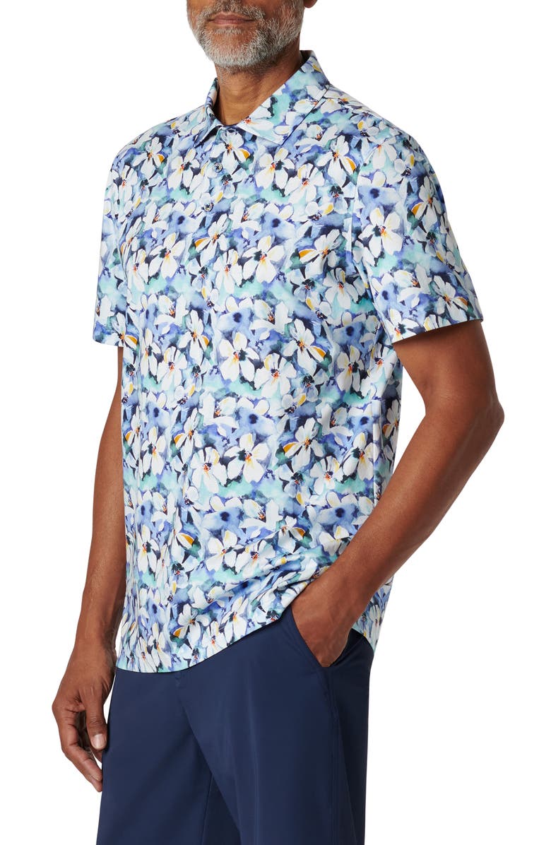 Bugatchi Hendrix Digital Floral Print Pima Cotton Polo, Alternate, color, Cobalt