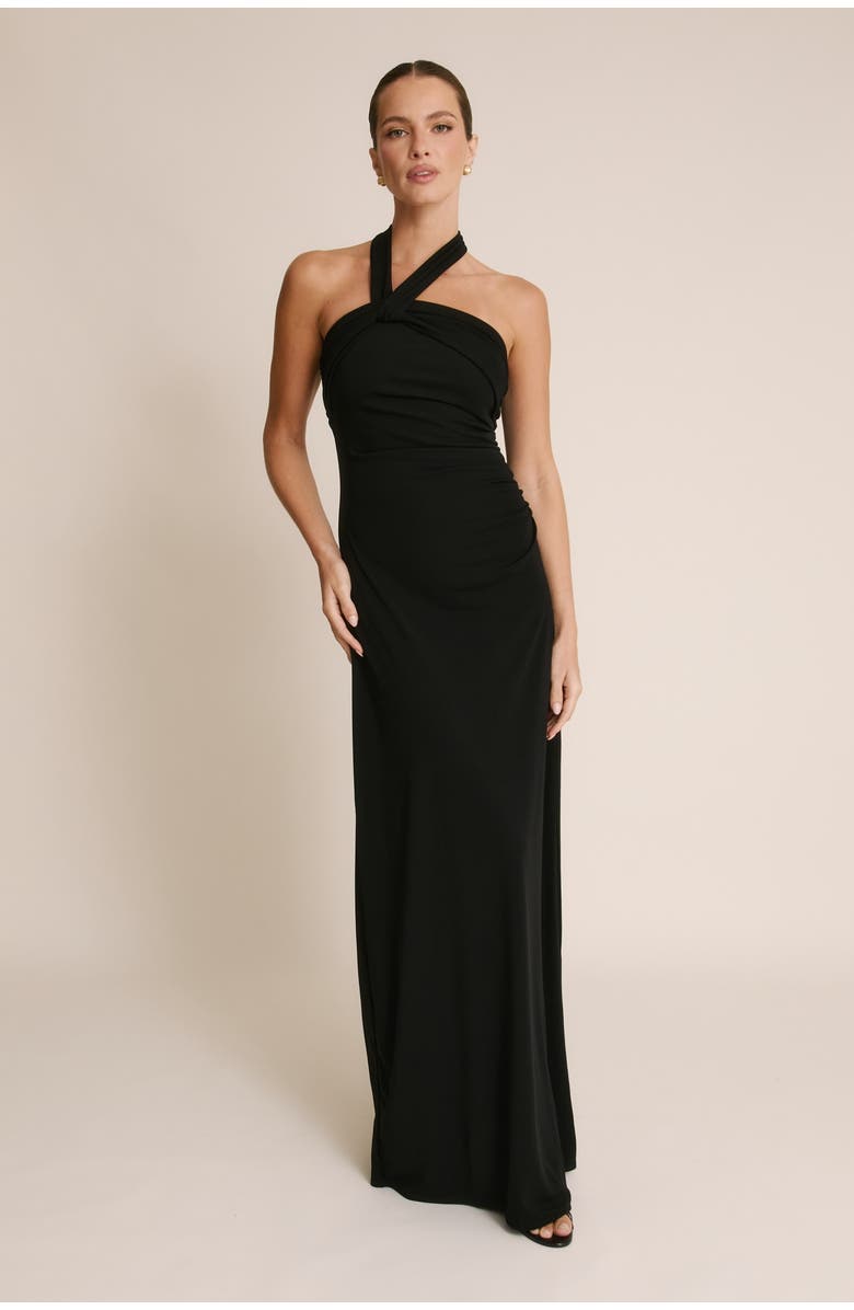 Six Stories Halter Neck Stretch Bridesmaid Dress, Main, color, Black