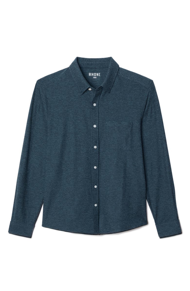Rhone WFH Knit Button-Up Shirt, Alternate, color, Dk Teal/ Blk Heather