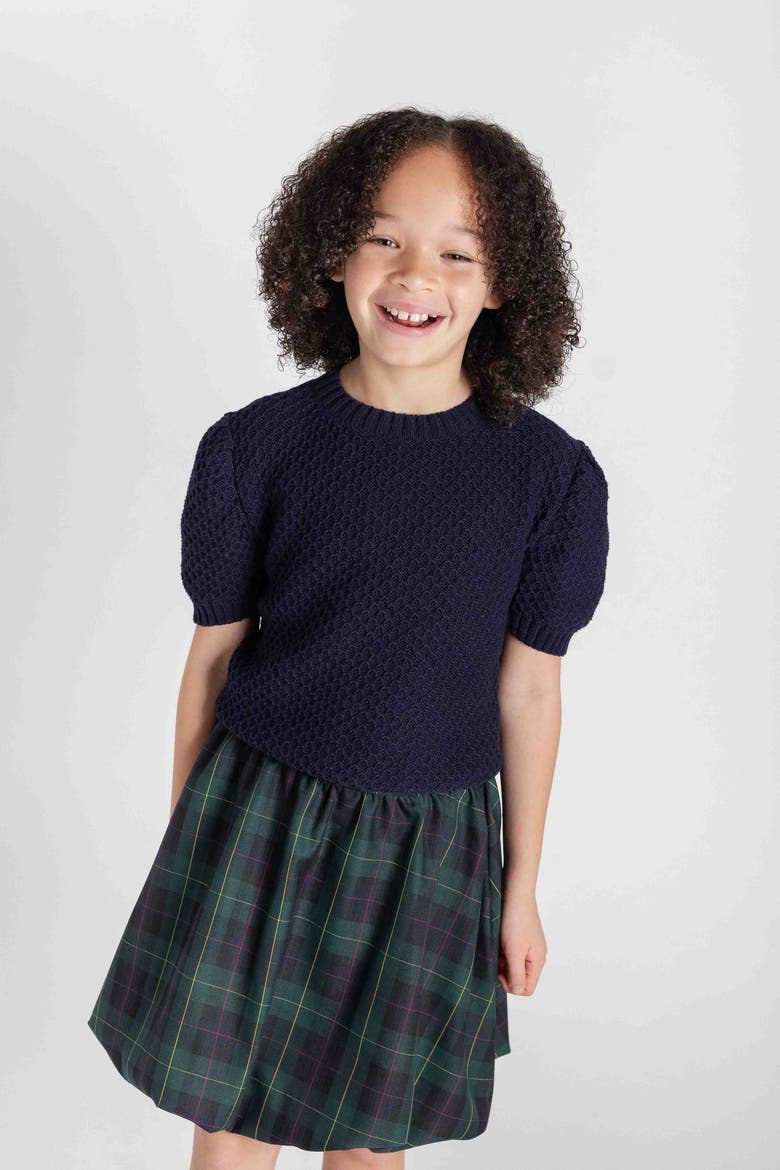 Navy Short Sleeve Sweater With Puff Sleeves, Alternate, color, Navy