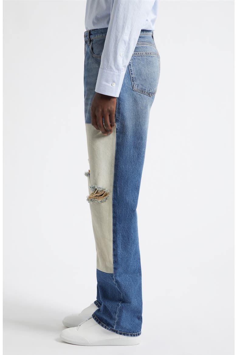 Ripped Patched Panel Straight Leg Jeans, Alternate, color, MEDIUM BLUE