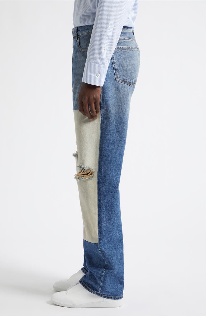 Maison Margiela Ripped Patched Panel Straight Leg Jeans, Alternate, color, Medium Blue
