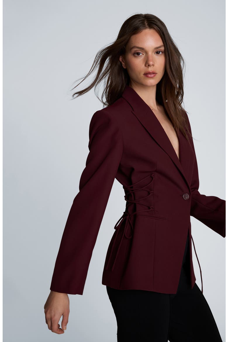 Lace Detail One-Button Blazer, Alternate, color, SUGAR BEET