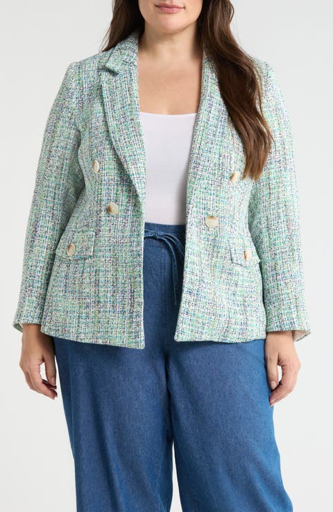 Faux Double Breasted Tweed Jacket (Plus)