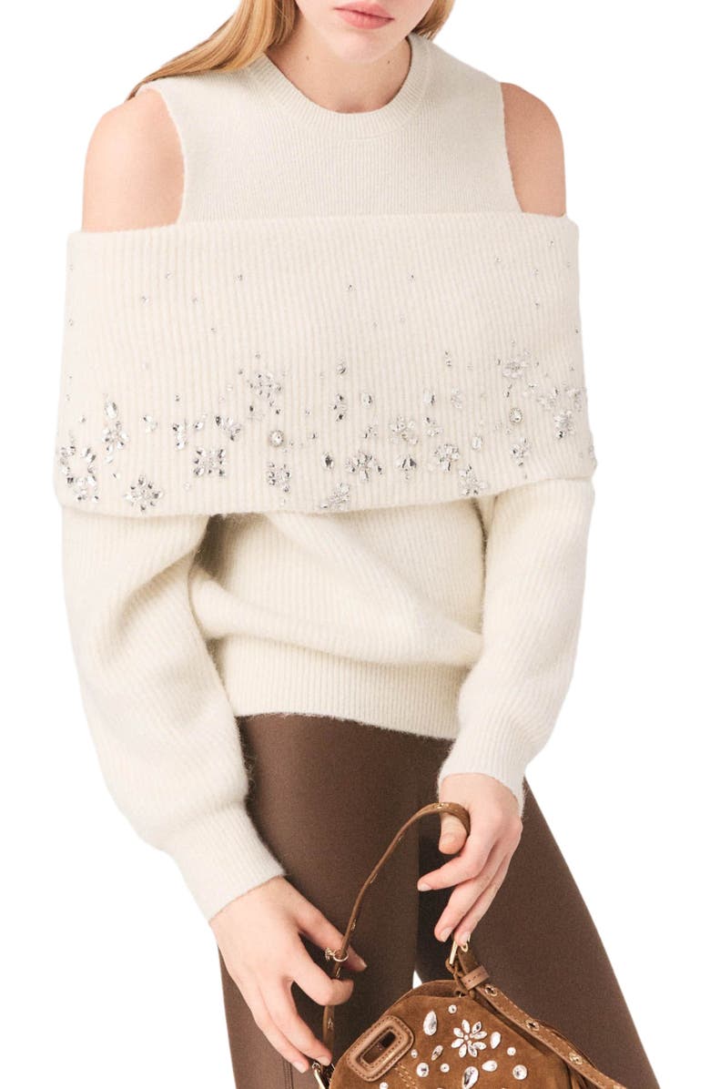 maje Off-the-shoulder sweater, Alternate, color, Ecru