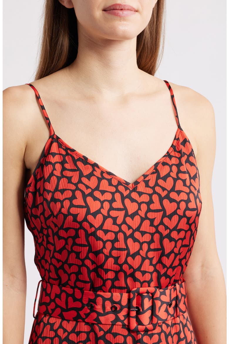 Red Heart Belted Midi Dress, Alternate, color, RED/ BLACK