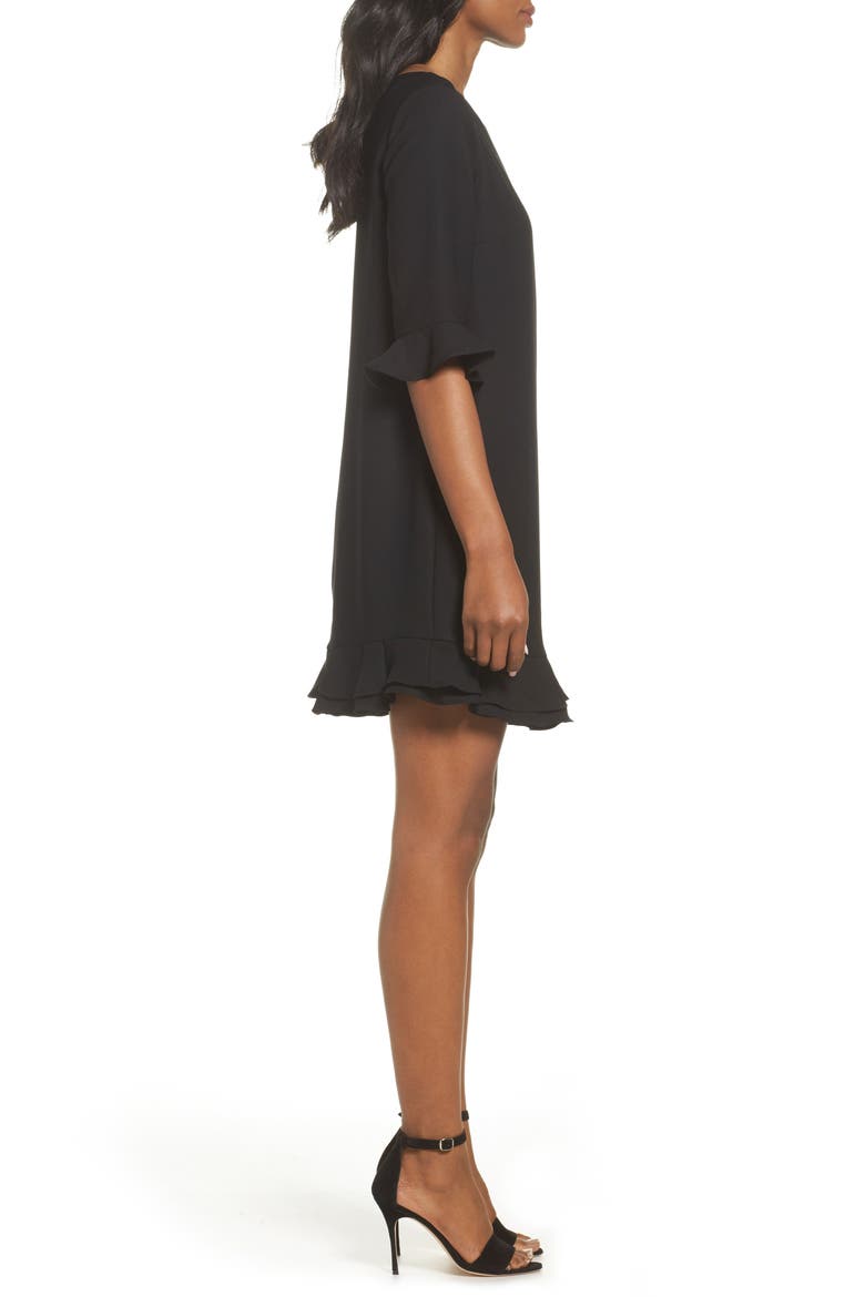 Kate Ruffle Hem A-Line Crepe Dress, Alternate, color, BLACK