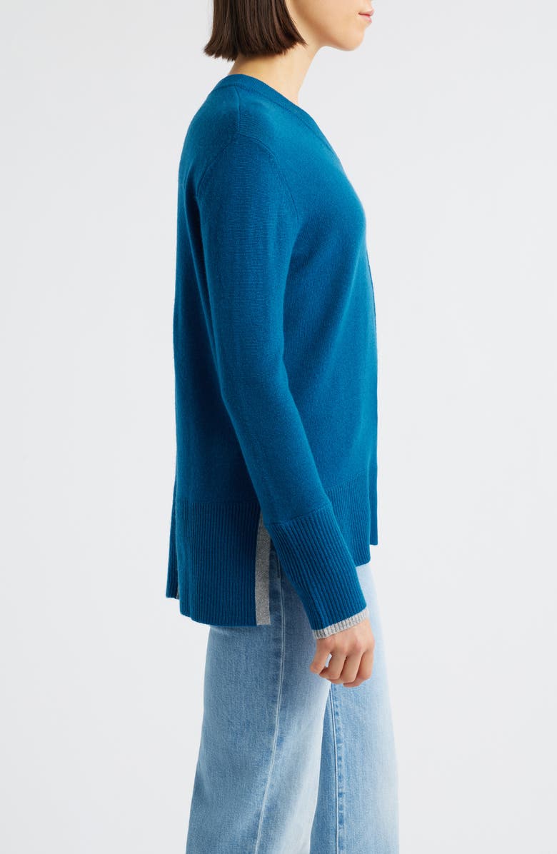 Griffen Tipped Wool & Cashmere High-Low Sweater, Alternate, color, Teal/ Grey