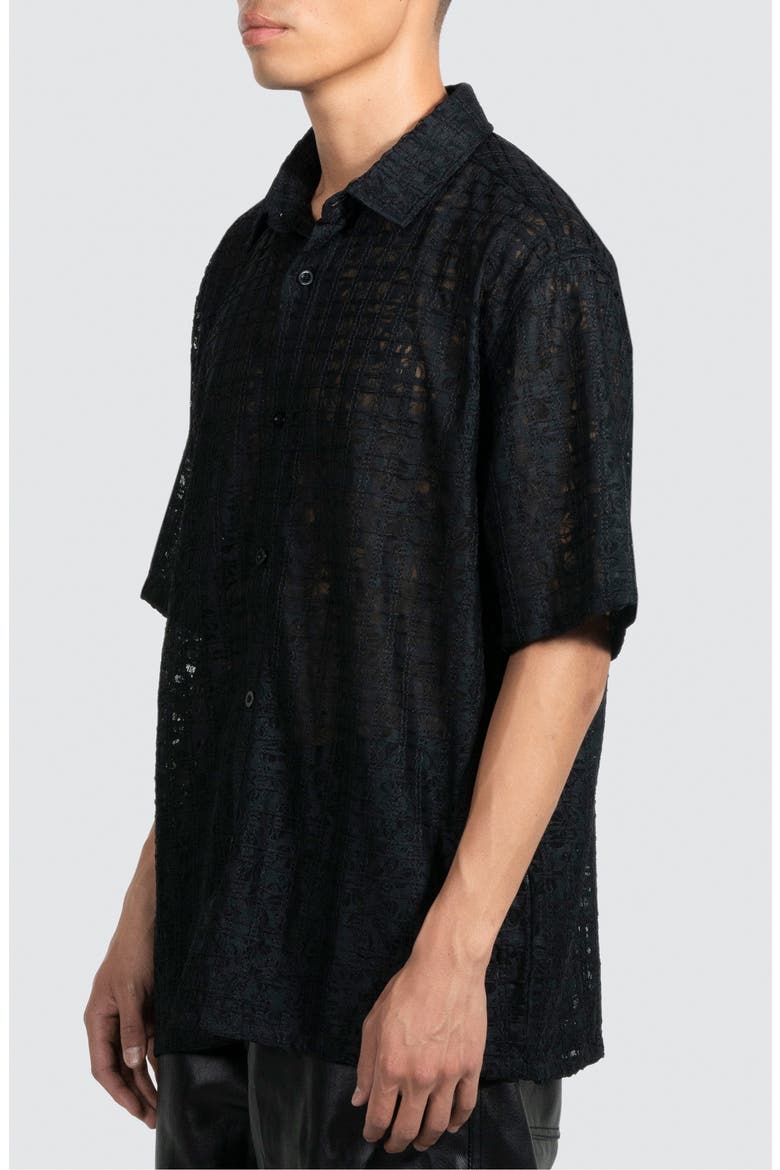 Lace Short Sleeve Button-Up Shirt, Alternate, color, BLACK