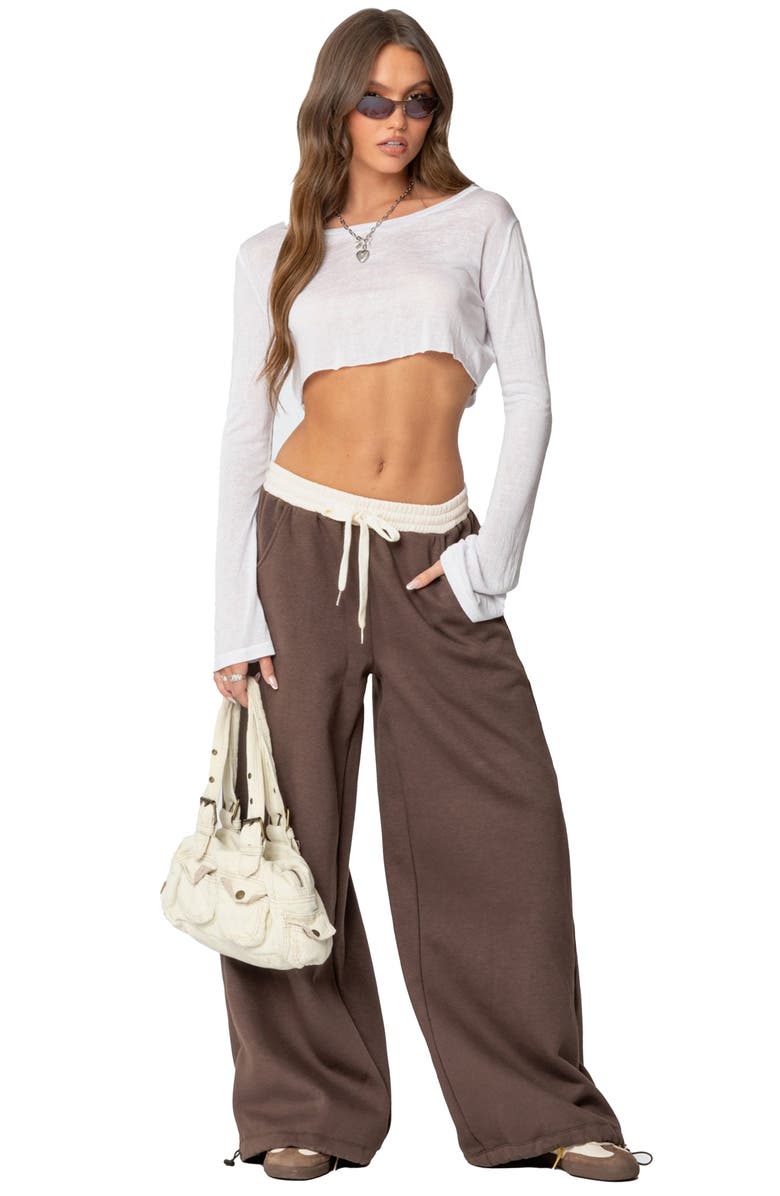 EDIKTED Mikki Wide Leg Sweatpants, Alternate, color, Brown