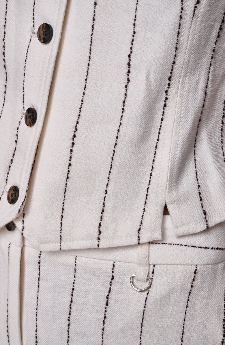 DKNY Stripe Linen Blend Vest, Alternate, color, Coconut/ Tobacco