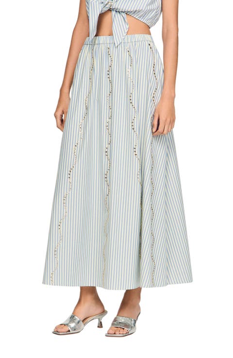 Rhinestone Striped Long Skirt