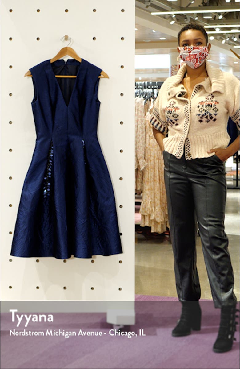 Licuala Grandis Sequin Detail Jacquard Fit & Flare Dress, sales video thumbnail