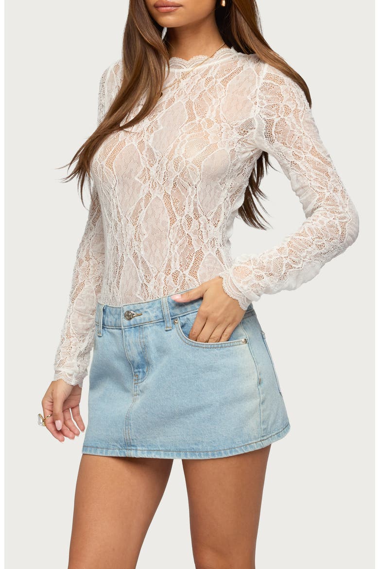 Rosalinda Lace Sheer Bodysuit, Alternate, color, WHITE