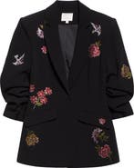 Cinq à Sept Cheyenne Crystal Flower Embellished Scrunched Blazer