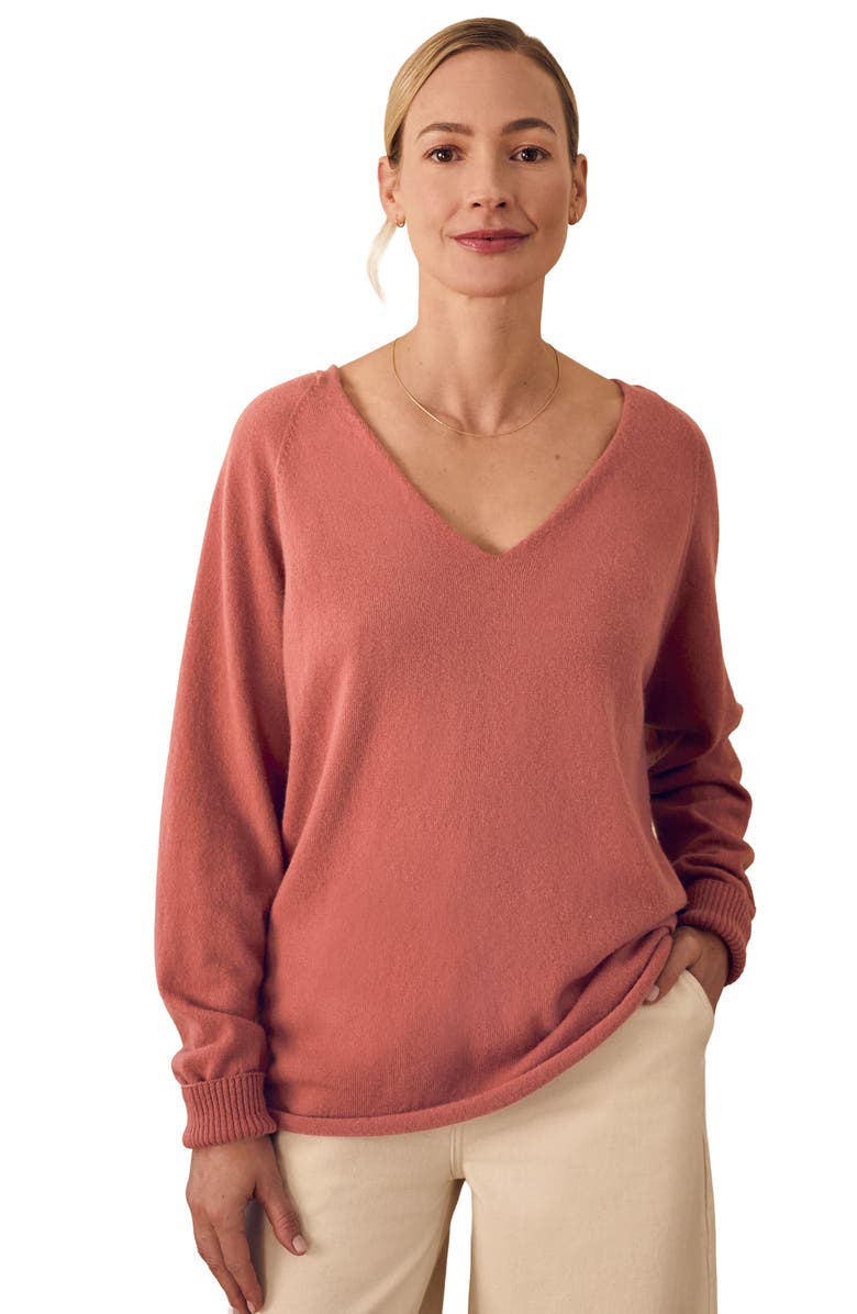 Celtic & Co. British Geelong Relaxed V-Neck Sweater, Main, color, Rose