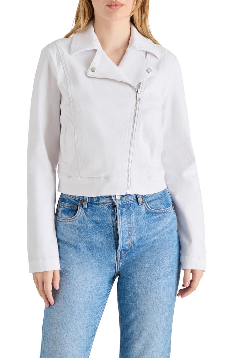 Steve Madden Denim Moto Jacket, Main, color, 