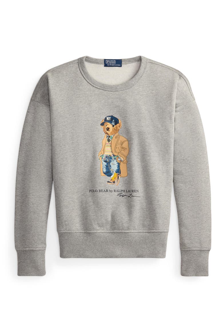 Polo Bear Fleece Crewneck Sweatshirt, Alternate, color, GREY HEATHER