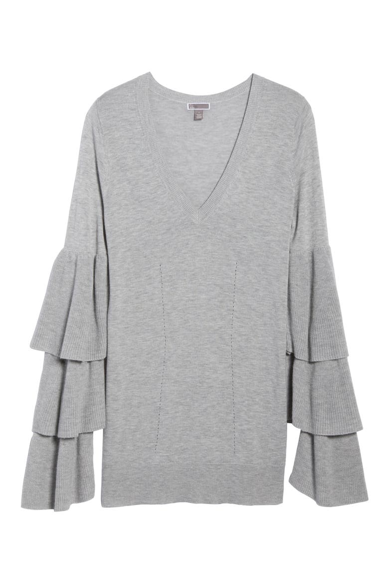 Tiered Sleeve Sweater, Alternate, color, GREY HEATHER