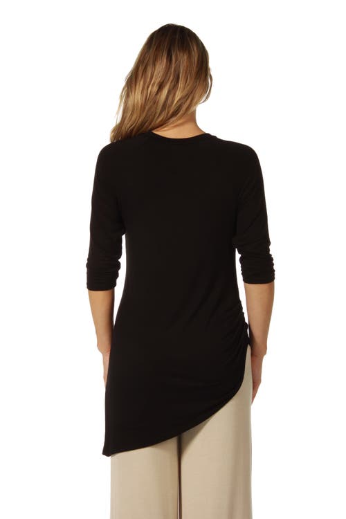 24seven Comfort Apparel Long Sleeve Knee Length Asymmetrical Maternity Tunic Top In Black