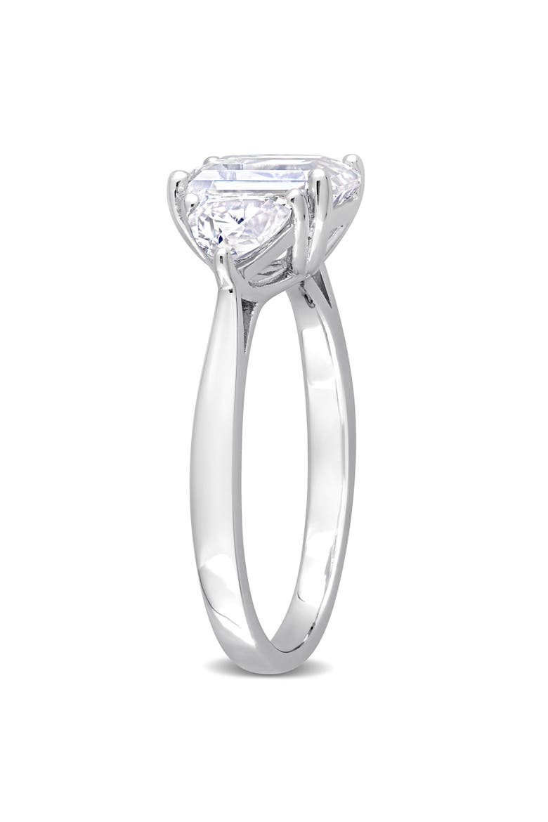 Moissanite Emerald 3-Stone Ring, Alternate, color, Sterling Silver