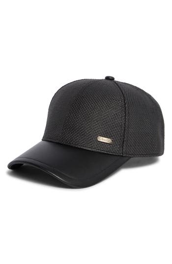 Calvin Klein Straw & Faux Leather Baseball Cap
