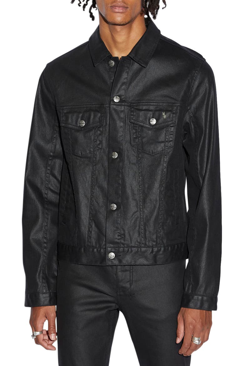 Waxed Denim Trucker Jacket, Main, color, BLACK