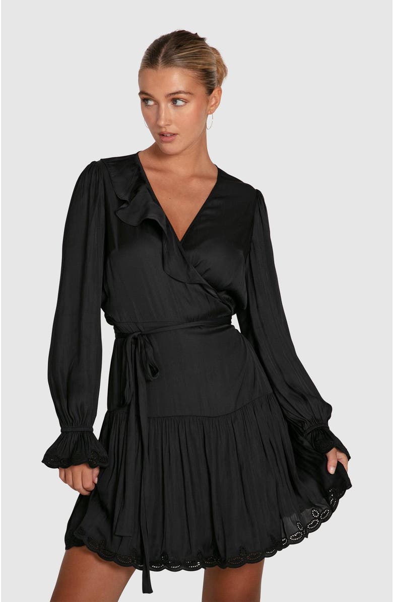 Belle & Bloom Wild Flower Embroidered Wrap Dress, Main, color, Black