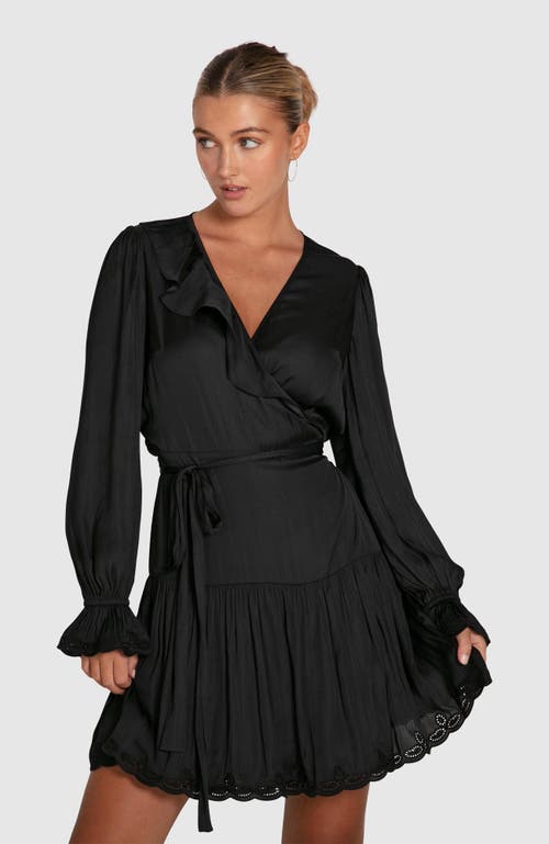 Belle & Bloom Wild Flower Embroidered Wrap Dress In Black