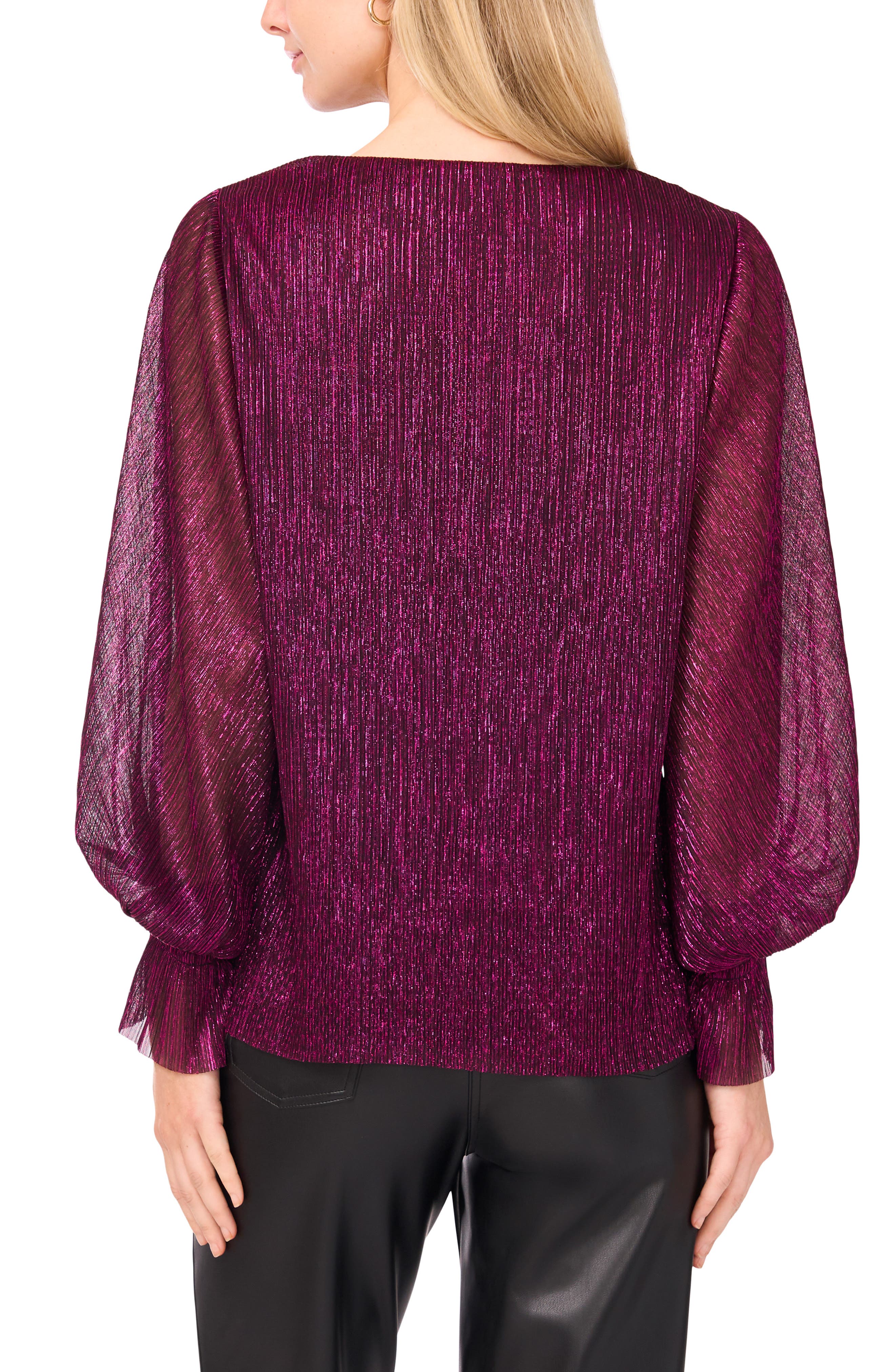 Metallic Blouson V-Neck Top - image 4