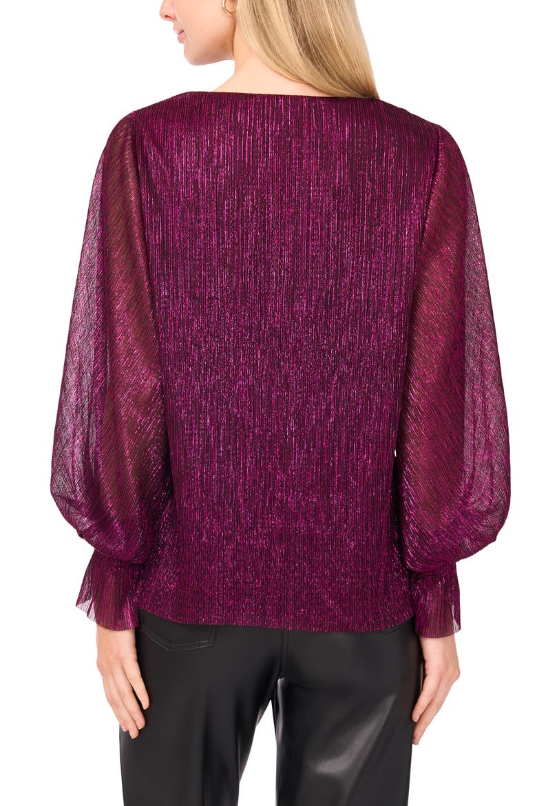 Metallic Blouson V-Neck Top, Alternate, color, RICH PURPLE