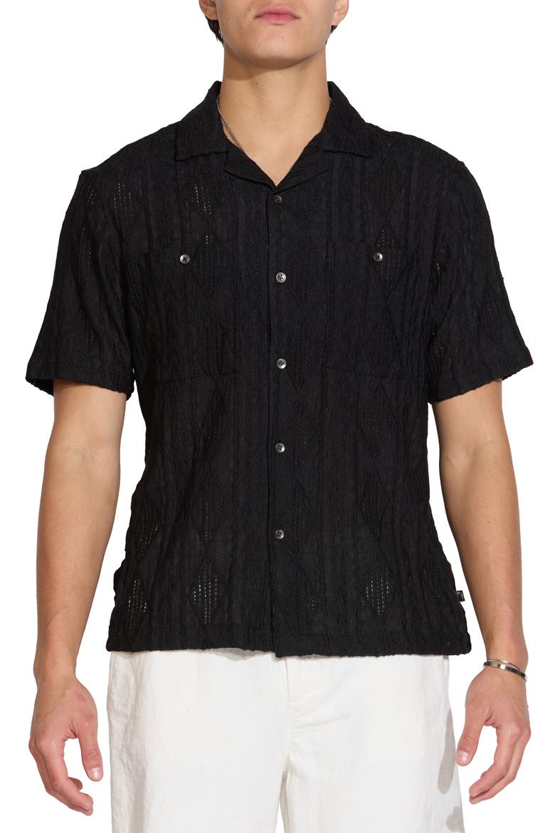 Geo Jacquard Knit Camp Shirt, Main, color, BLACK