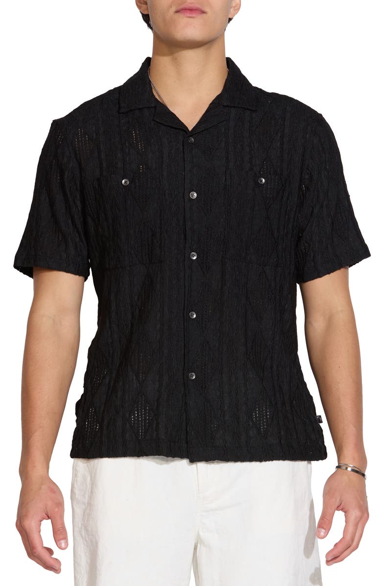 Civil Society Geo Jacquard Knit Camp Shirt, Main, color, Black