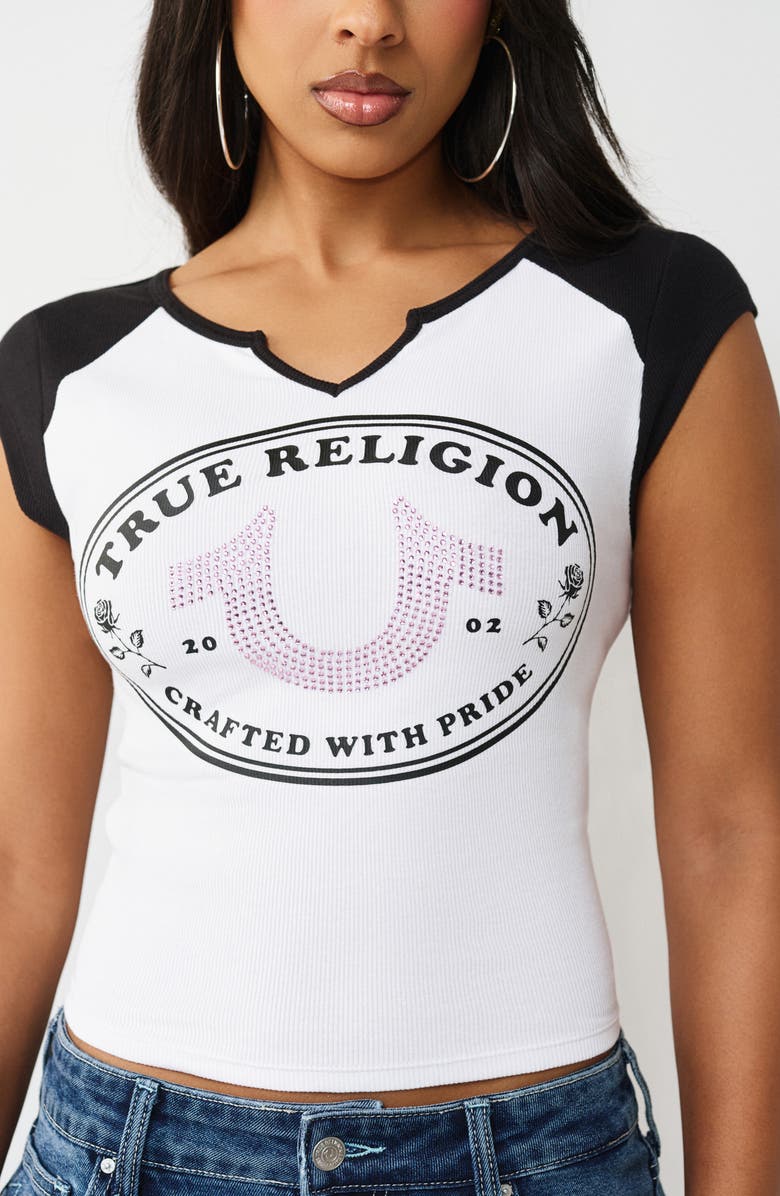 True Religion Rose Baby Tee, Alternate, color, Jet Black / Optic White